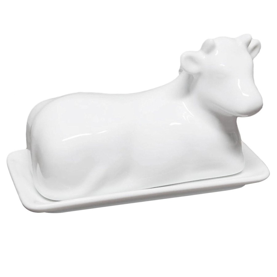 Kitchen & Dining Carousel Shop | White Porcelain Cow Butter Dish With Lid | Large Lidded Butter Dish Butter Holder Kitchen Storage | Butter Serving Plate And Cover