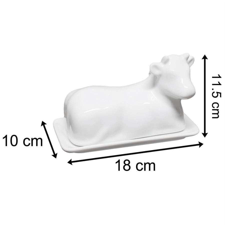 Kitchen & Dining Carousel Shop | White Porcelain Cow Butter Dish With Lid | Large Lidded Butter Dish Butter Holder Kitchen Storage | Butter Serving Plate And Cover