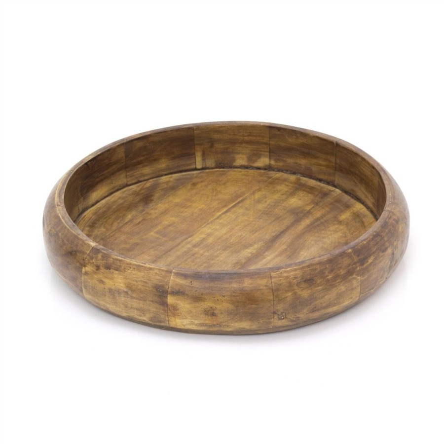 Home Accessories Carousel Shop Decorative Accessories | 33Cm Large Mango Wood Fruit Bowl | Salad Bowl Kitchen Serving Bowl | Rustic Wooden Display Bowl