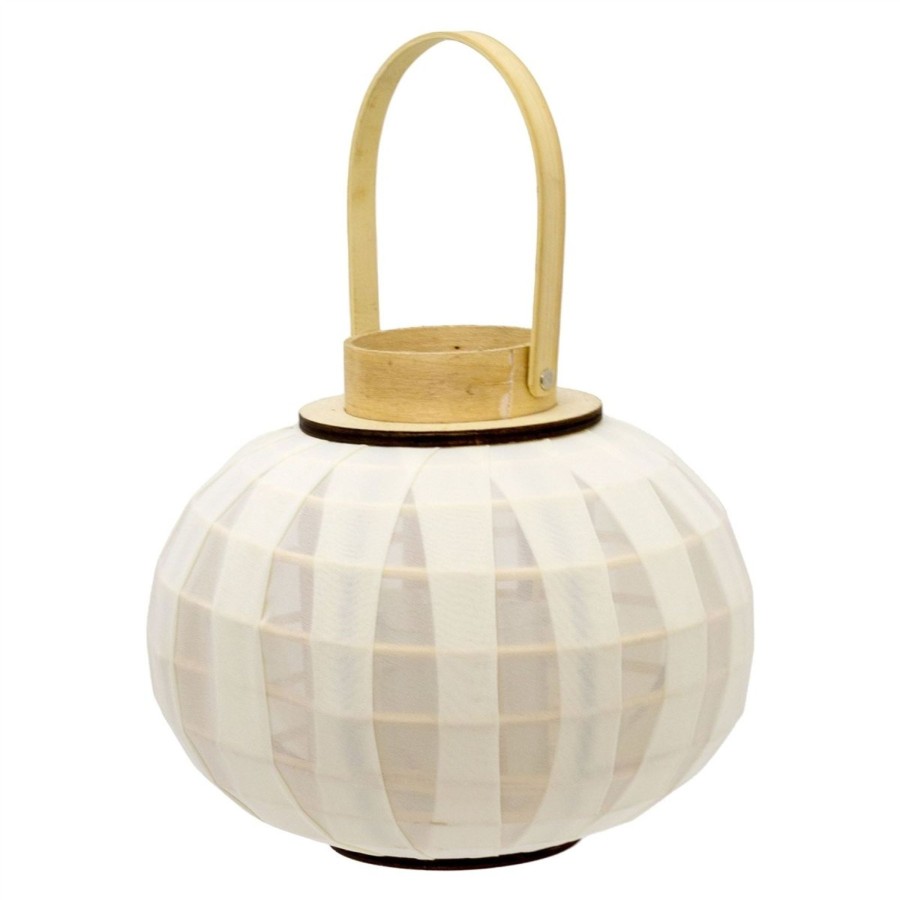 Home Accessories Carousel Shop Candlesticks, Holders & Lanterns | 27X22Cm Dome Candle Lantern With Gauze | Decorative Round White Tea Light Candle Holder | Large Wooden Globe Hanging Hurricane Candle Lantern