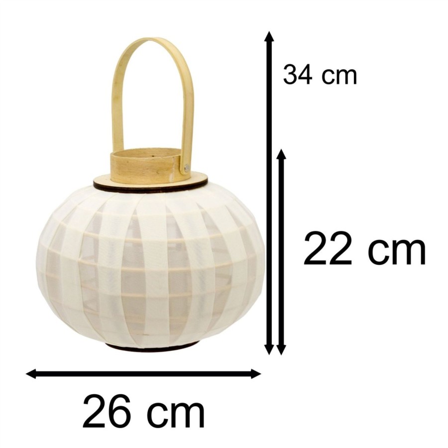 Home Accessories Carousel Shop Candlesticks, Holders & Lanterns | 27X22Cm Dome Candle Lantern With Gauze | Decorative Round White Tea Light Candle Holder | Large Wooden Globe Hanging Hurricane Candle Lantern