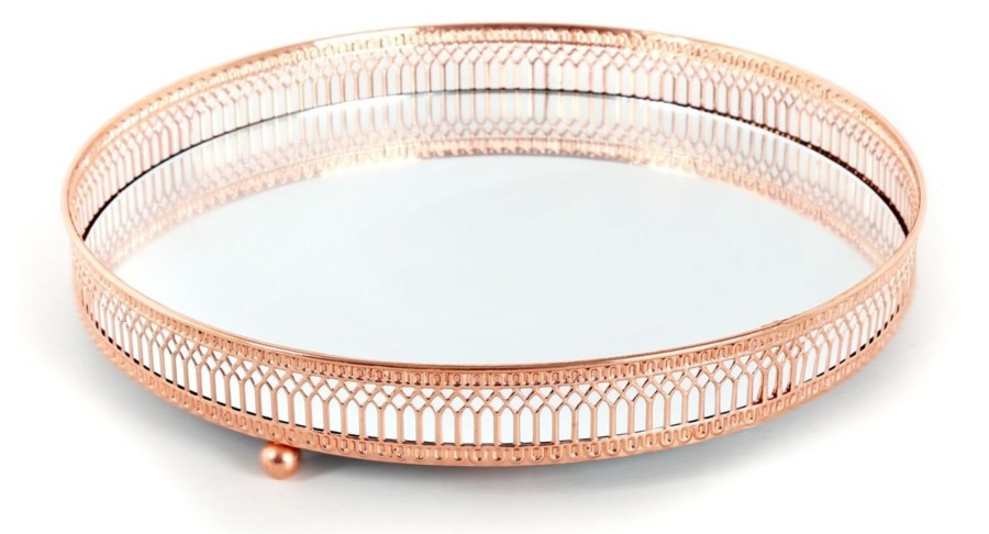 Home Accessories Carousel Shop Candle Plates | Copper Effect Mirror Tealight Candle Tray Plate 28Cm