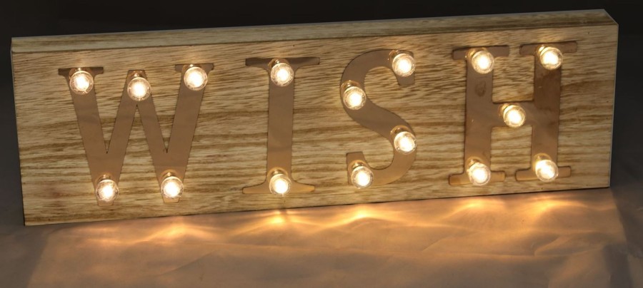 Home Accessories Carousel Shop Signs & Plaques | Battery Operated Led Light Up Copper Mirror Worded Wooden Box Sign ~ Wish