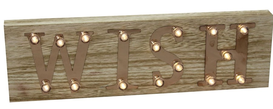 Home Accessories Carousel Shop Signs & Plaques | Battery Operated Led Light Up Copper Mirror Worded Wooden Box Sign ~ Wish