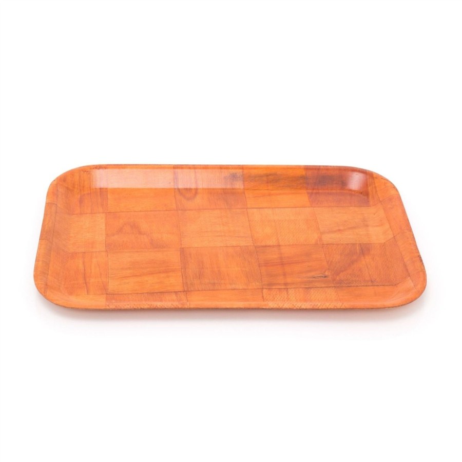 Kitchen & Dining Carousel Shop | 35Cm Retro Woven Wood Tray Rectangle Tray | Vintage Wooden Serving Tray | Kitchen Tea Coffee Tray Breakfast Tray