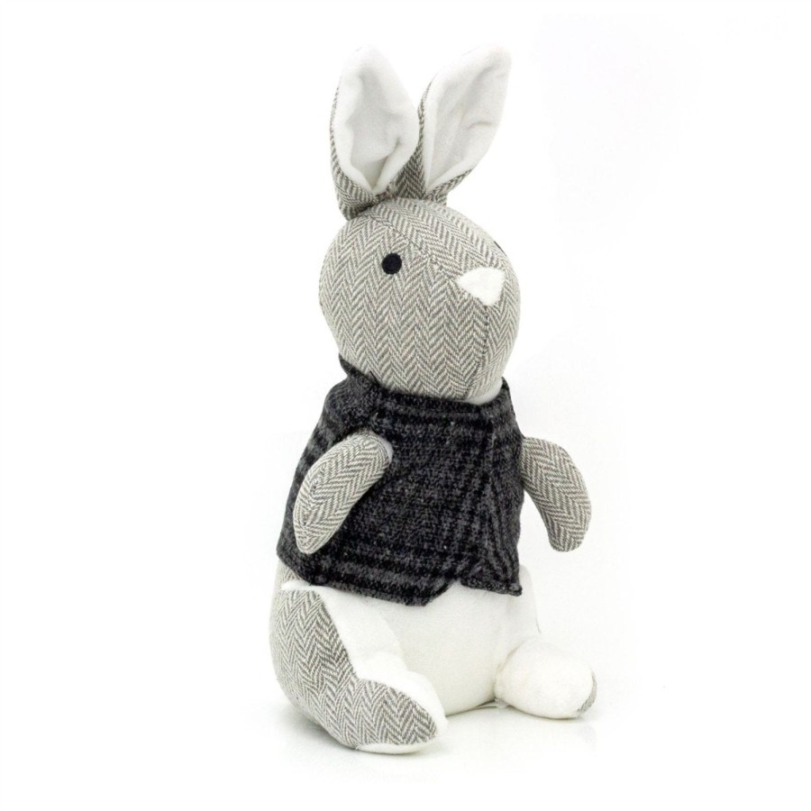 Home Accessories Carousel Shop Animal Doorstops | Herringbone Rabbit Door Stop Novelty Fabric Animal Doorstop Hare Door Stopper - Grey