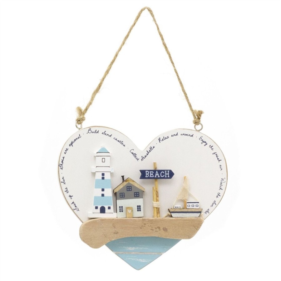 Home Accessories Carousel Shop Decorative Accessories | Heart-Shaped Seashore Plaque | Decorative Nautical Wall Art Beach Sign - 16Cm