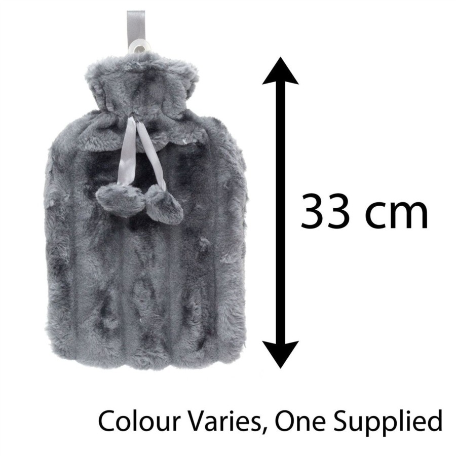 Home Accessories Carousel Shop Soft Furnishings & Rugs | Deluxe Faux Fur Pom Pom Hot Water Bottle | Hot Water Bottle With Cover | Natural Rubber Hot Water Bottles - Colour Varies One Supplied