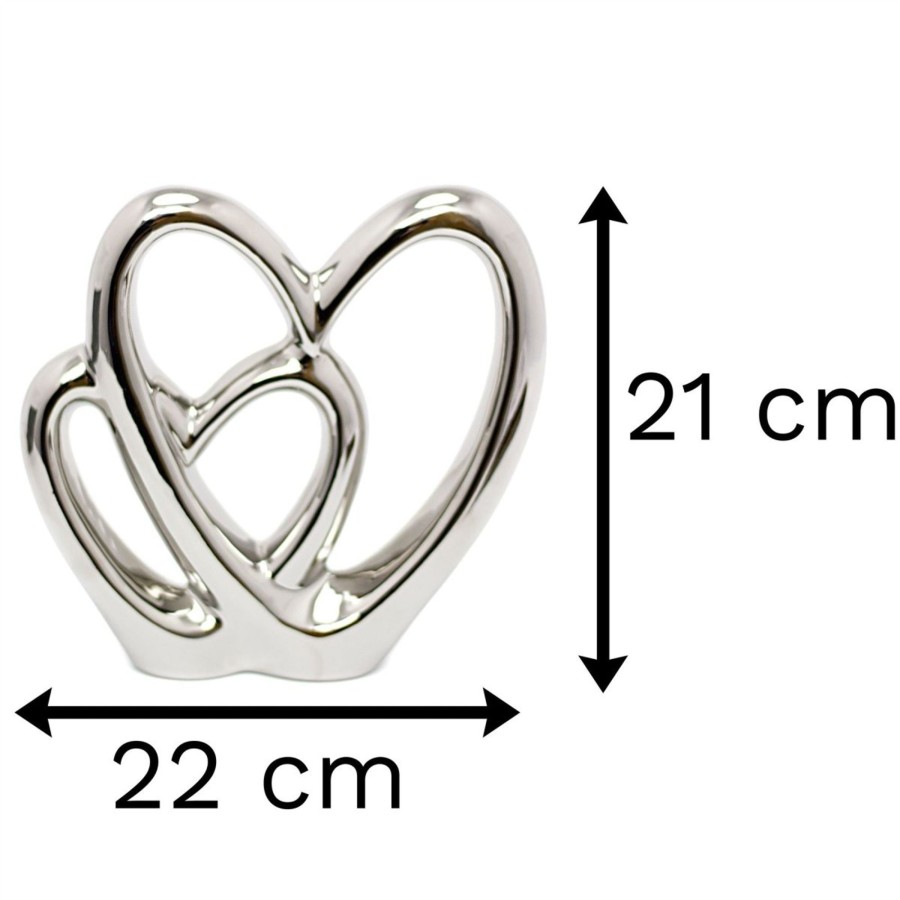 Home Accessories Carousel Shop Ornaments | 21Cm Elegant Silver Love Heart Ornament | Double Heart Sculpture | Anniversary Wedding Gifts