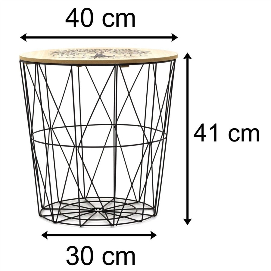 Home Accessories Carousel Shop Side Tables | Tree Of Life Wooden Top Black Metal Occasional Side Table | Coffee Table With Storage | Living Room Side Tables Wire End Table