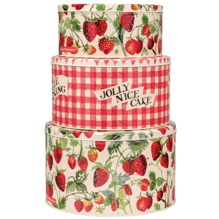 Kitchen & Dining Carousel Shop | Emma Bridgewater Strawberries Set Of 3 Cake Tins | Nesting Cake Storage Tins