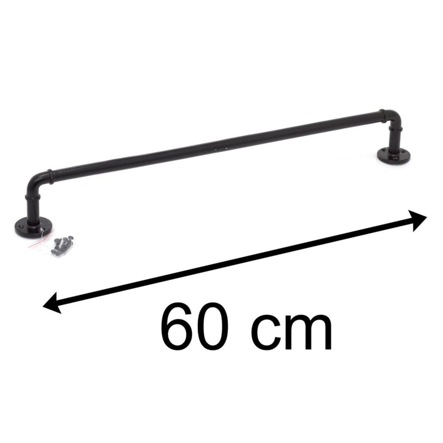 Home Accessories Carousel Shop Bathroom Accessories | 60Cm Black Iron Bathroom Water Pipe Towel Rail | Wall Mounted Towel Bar Towel Holder | Industrial Pipe Towel Rack Bathroom Accessories