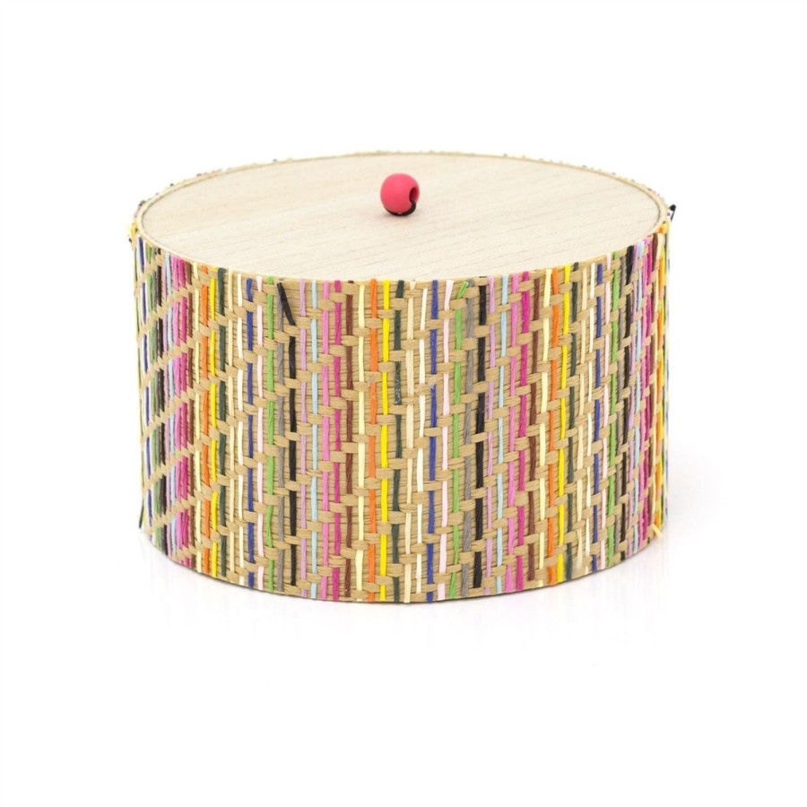 Home Accessories Carousel Shop Boxes & Baskets | Kasbah Round Wooden Trinket Box | Multicolour Weave Storage Pot | Boho Wooden Jewellery Box Gift Box With Lid