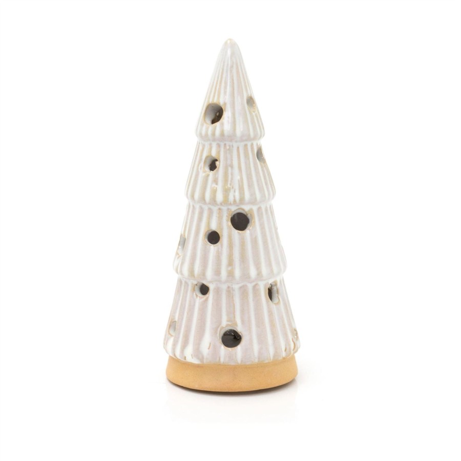 Celebrations Carousel Shop | White Ceramic Led Christmas Tree | Light Up Mini Christmas Tree Ornament -13Cm