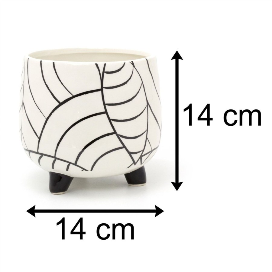 Home Accessories Carousel Shop Vases, Planters & Faux Flowers | Art Deco Style Ceramic Plant Pot Holder | Decorative Cachepot Planter | Black And White Indoor House Plant Planter