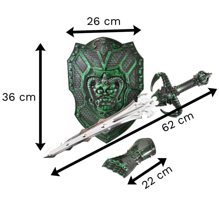 Baby & Child Carousel Shop Dressing Up | Kids Sword Shield Gauntlet Battle Pack Toy | Children'S Medieval Knight Costume Fancy Dress | Play Sword Shield Set Role Playing - Green