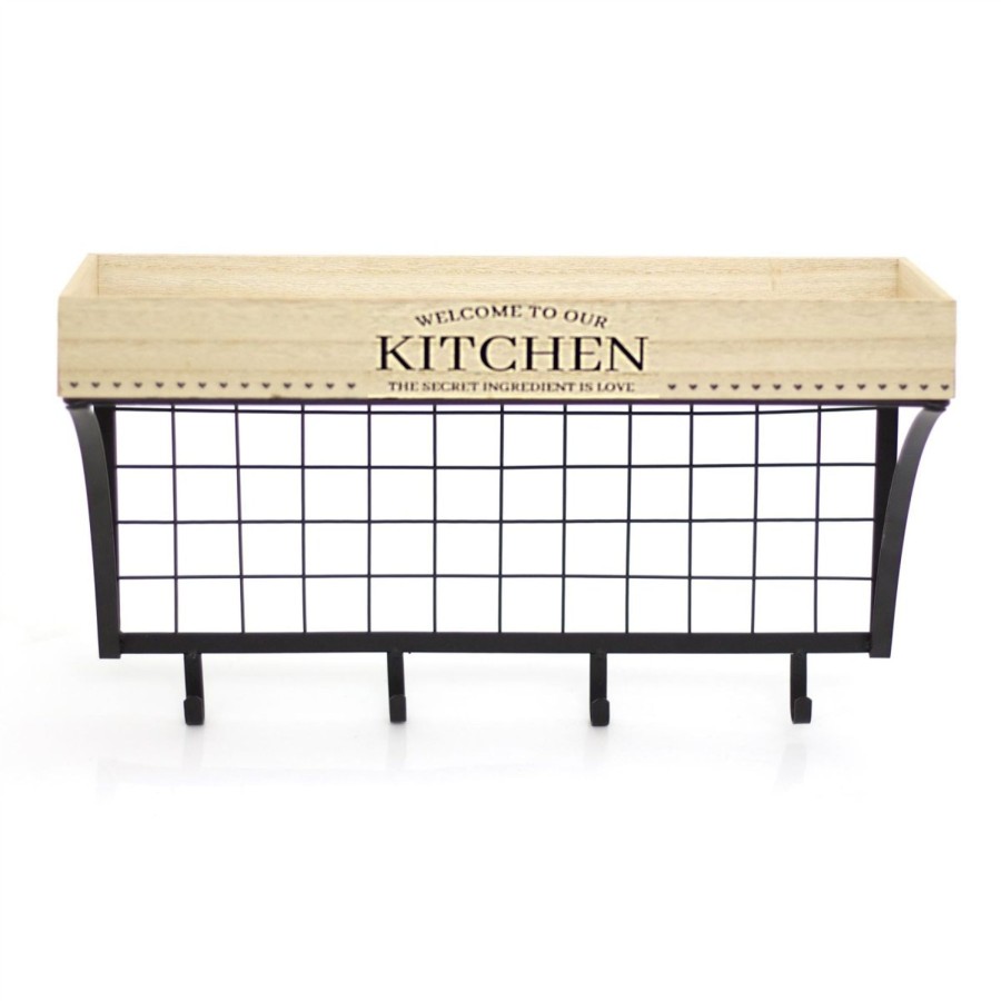 Kitchen & Dining Carousel Shop | Kitchen Shelf Unit With Hooks | Wooden Black Metal Floating Shelves | Kitchen Spice Rack