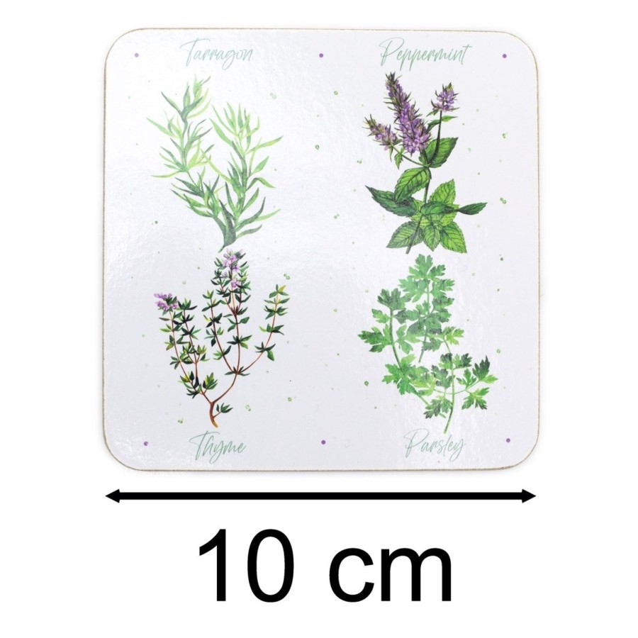 Kitchen & Dining Carousel Shop | The Herb Garden - Set Of 4 Drinks Coasters | 4 Piece Square Drinks Coaster Set