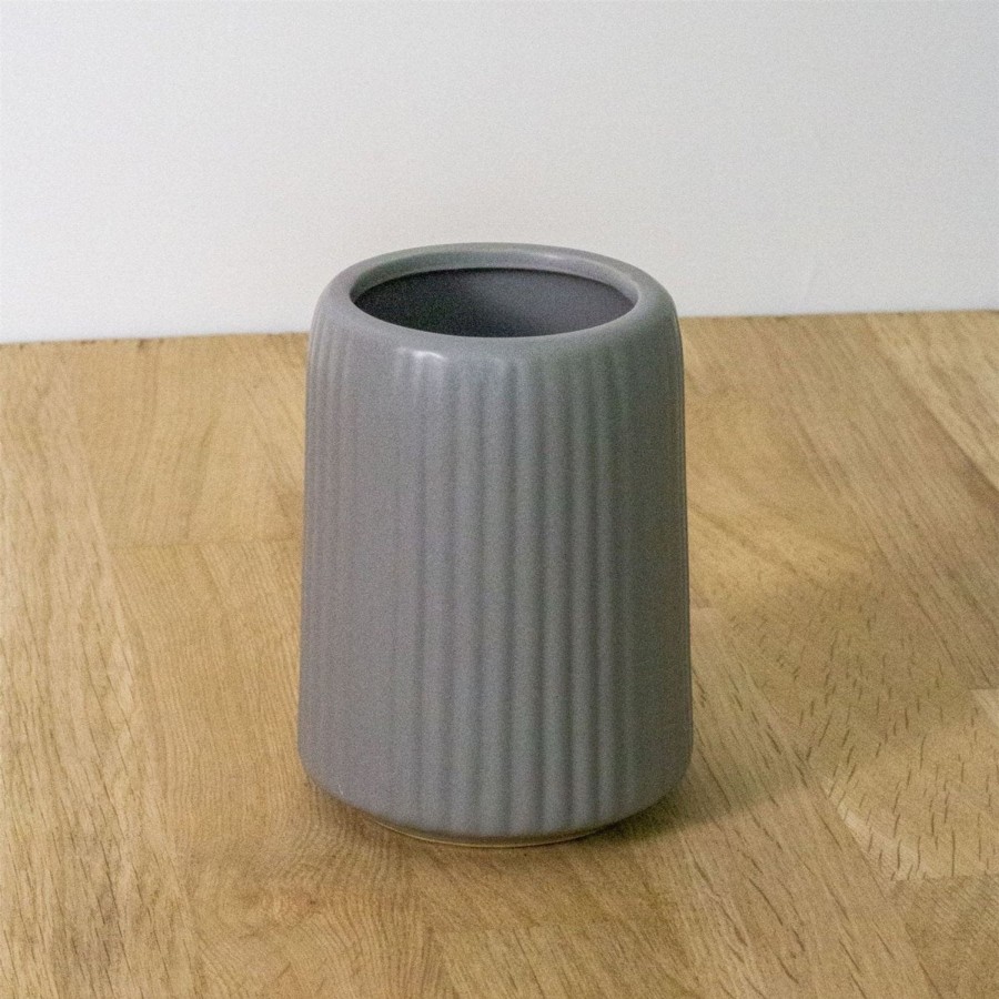 Home Accessories Carousel Shop Bathroom Accessories | Contemporary Ridged Matt Grey Ceramic Toothbrush Holder | Bathroom Tumbler Caddy