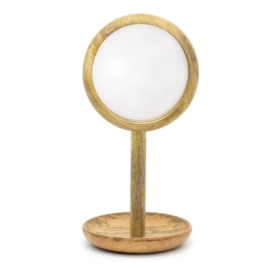 Home Accessories Carousel Shop Wall Decor & Mirrors | Round Wooden Freestanding Dressing Table Mirror | Rustic Vanity Makeup Mirror Jewellery Dish - 29Cm