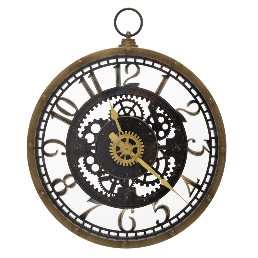 Home Accessories Carousel Shop Clocks | Industrial Retro Pocket Watch Gear Cog Clock | Steampunk Vintage Style Wall Clock | Silent Wall Clock Antique Effect Distressed Round Clock