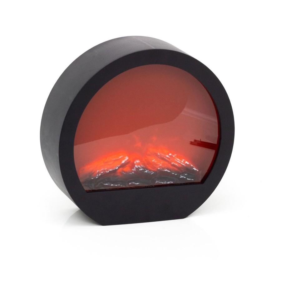 Home Accessories Carousel Shop Decorative Accessories | Contemporary Round Black Led Fireplace Lantern | Artificial Fireplace Flame Effect Fireplace Lamp | Flameless Led Fire Place Lantern With Timer