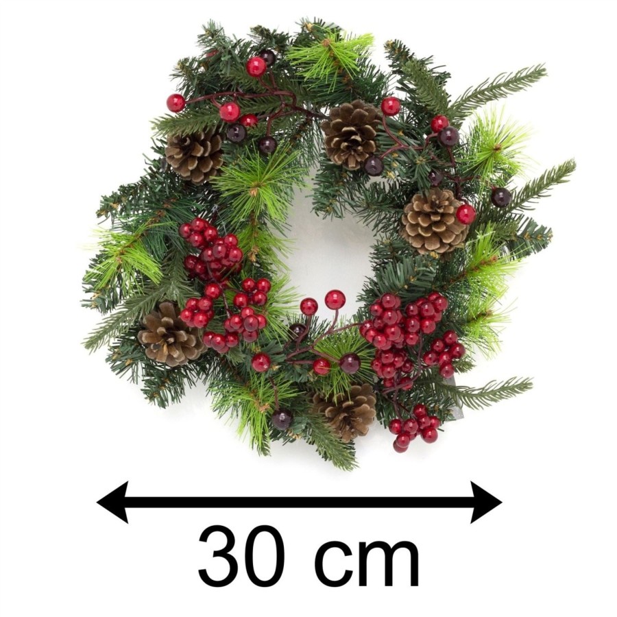 Celebrations Carousel Shop | 30Cm Traditional Christmas Wreath Pine Cone And Berry Decoration | Christmas Door Wreath Xmas Wreath | Christmas Decorations