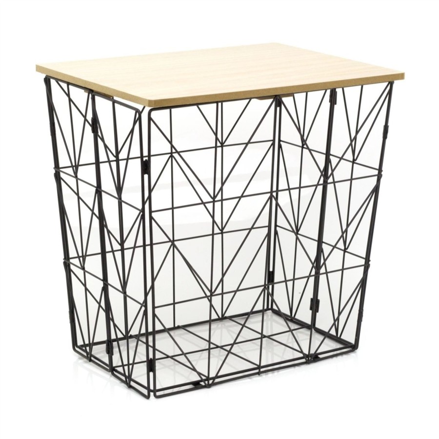 Home Accessories Carousel Shop Side Tables | Folding Black Wire Side Table | Modern Storage Table Foldable End Table | Folding Bedside Table 40Cm