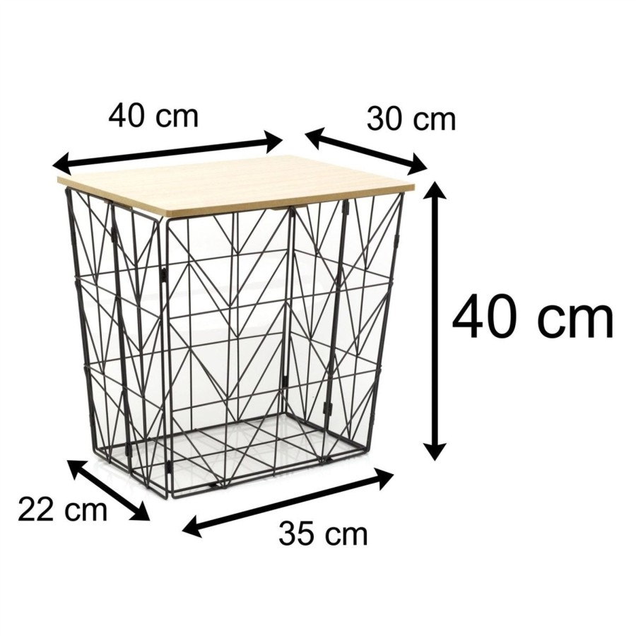 Home Accessories Carousel Shop Side Tables | Folding Black Wire Side Table | Modern Storage Table Foldable End Table | Folding Bedside Table 40Cm