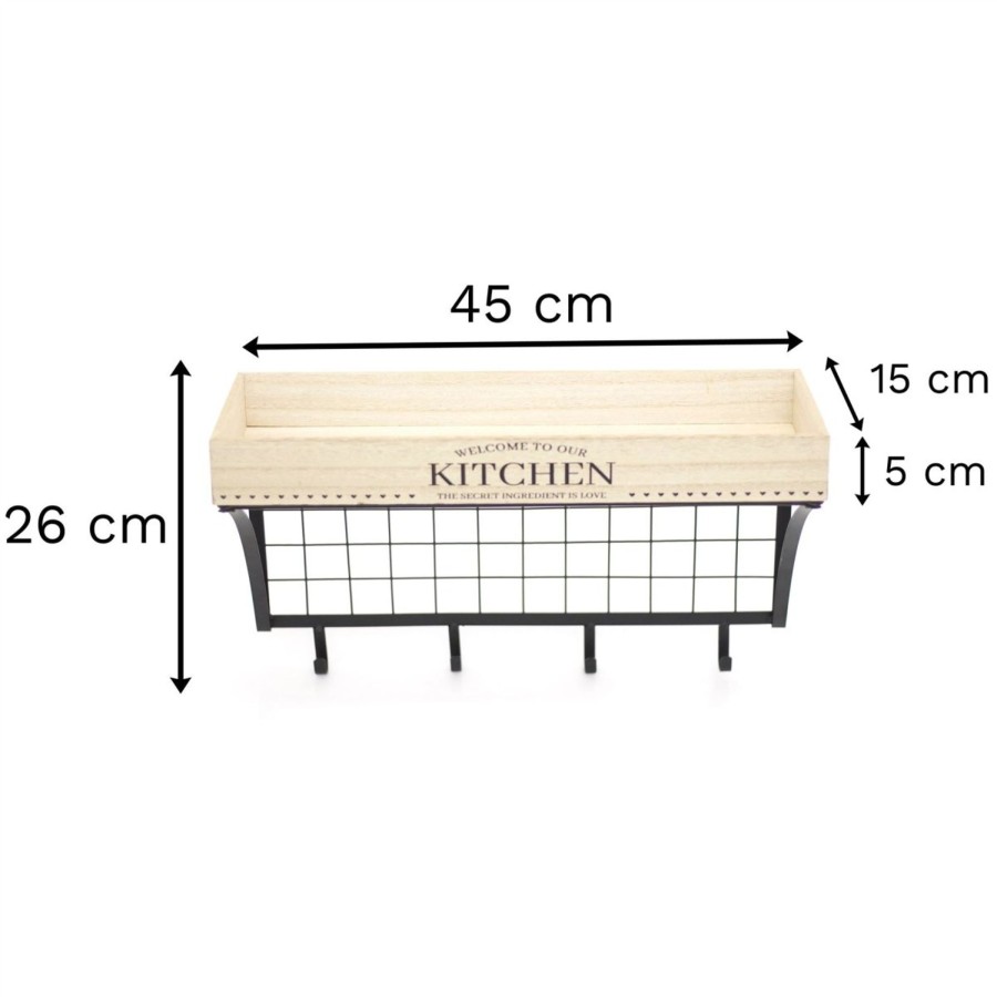 Home Accessories Carousel Shop Shelving & Hooks | Kitchen Shelf Unit With Hooks | Wooden Black Metal Floating Shelves | Kitchen Spice Rack