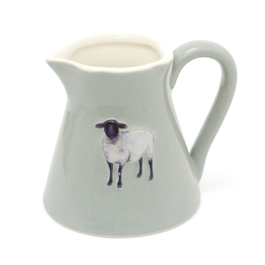 Kitchen & Dining Carousel Shop | Mini Ceramic Embossed Sheep Creamer Jug | Farm Life Cream Pitcher | Green Mini China Milk Jug