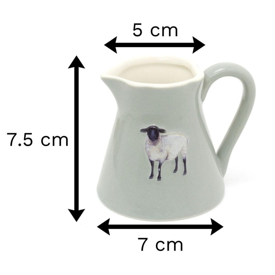 Kitchen & Dining Carousel Shop | Mini Ceramic Embossed Sheep Creamer Jug | Farm Life Cream Pitcher | Green Mini China Milk Jug