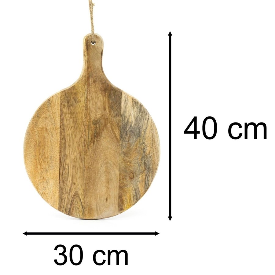 Kitchen & Dining Carousel Shop | 40Cm X 30Cm Round Wooden Chopping Board With Handle