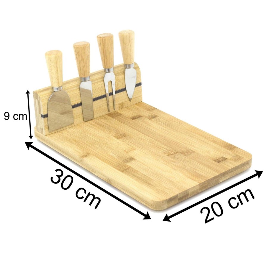 Kitchen & Dining Carousel Shop | Beautiful Cheese Board With Knives Set | Cheese Platter Knife Set | Wooden Serving Platter Set | Charcuterie Platter And Serving Meat Board | 30X20X9 Cm