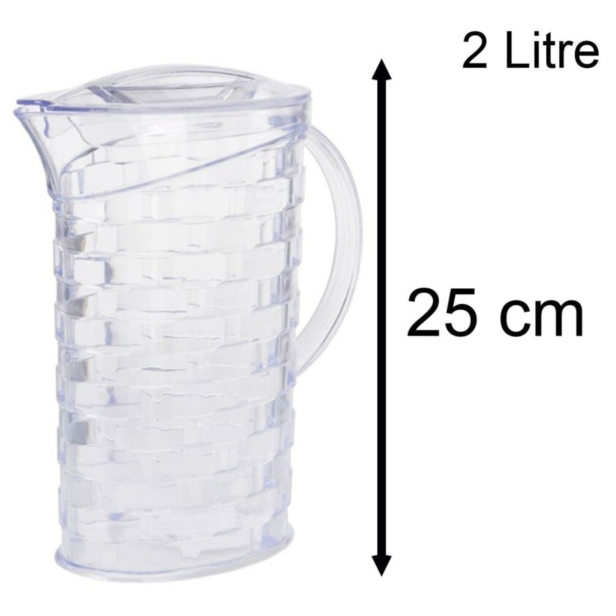 Kitchen & Dining Carousel Shop | 2 Litre Plastic Water Pitcher With Lid | Lattice Design Fridge Water Jug