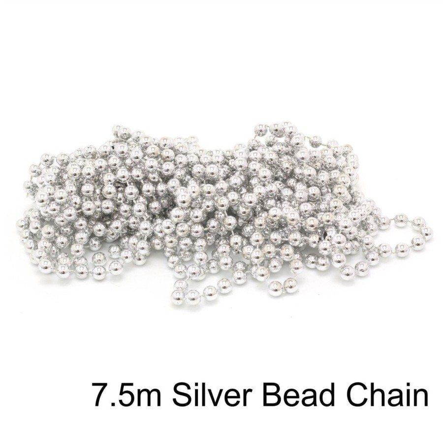 Celebrations Carousel Shop | 7.5M Silver Bead Chain | Christmas Tree Bead Garland Decoration | Bead String Christmas Decorations