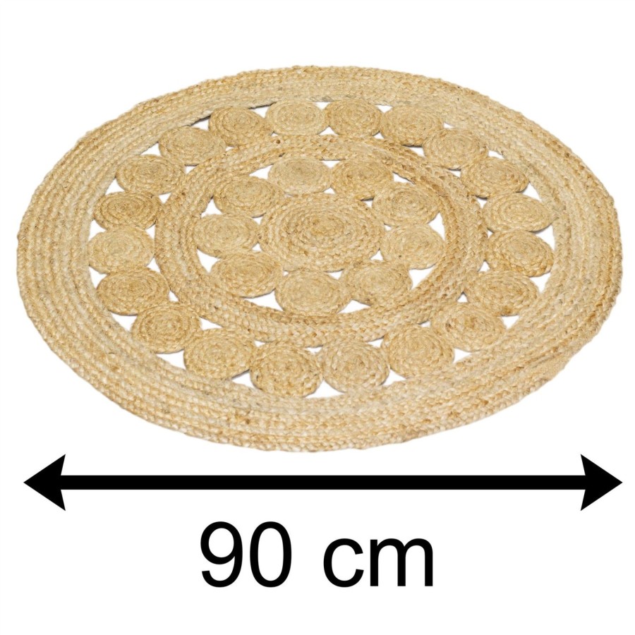 Home Accessories Carousel Shop Soft Furnishings & Rugs | 90Cm Kasbah Round Braided Jute Area Rug | Woven Rugs Carpet Mat | Entrance Rug Circle Scatter Rugs