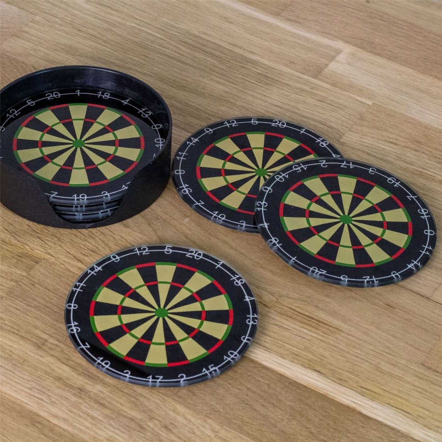 Kitchen & Dining Carousel Shop | Set Of 6 Round Glass Dartboard Coasters | Novelty Drinks Coasters For Home Bar