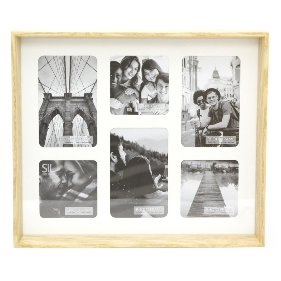 Home Accessories Carousel Shop Photo Frames | Natural Wooden Box Style 6 X Aperture Multi Photo Montage Collage Hanging Picture Frame With Mount