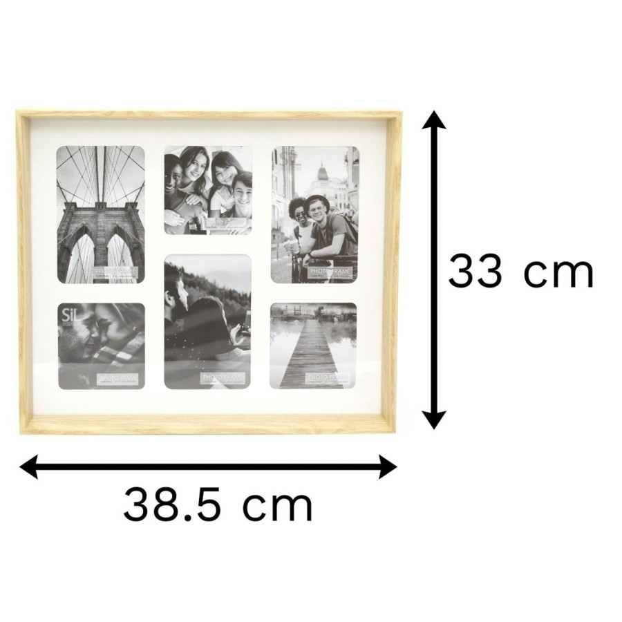 Home Accessories Carousel Shop Photo Frames | Natural Wooden Box Style 6 X Aperture Multi Photo Montage Collage Hanging Picture Frame With Mount