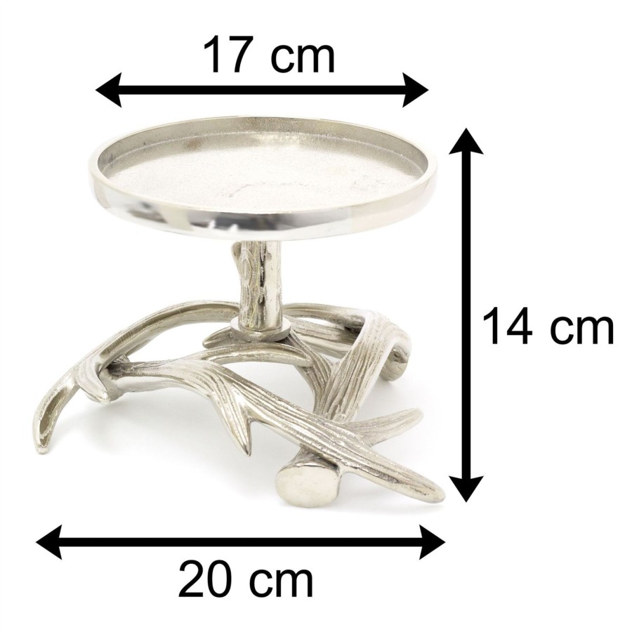 Home Accessories Carousel Shop Candle Plates | Majestic Aluminium Stag Antlers Candle Holder | Silver Metal Pillar Candlestick Decoration | Christmas Wedding Table Centerpiece