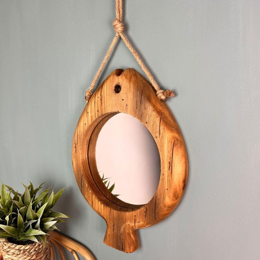 Home Accessories Carousel Shop Wall Decor & Mirrors | Wooden Fish Wall Mirror | Nautical Fish Shaped Hanging Mirror - Bathroom Decor