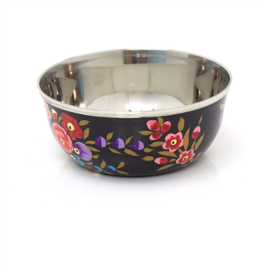 Home Accessories Carousel Shop Decorative Accessories | Hand Painted Black Enamelware Bowl | Round Snack Bowl Dip Bowl Vanity Bowl | Stainless Steel Trinket Dish Key Bowl Jewellery Dish