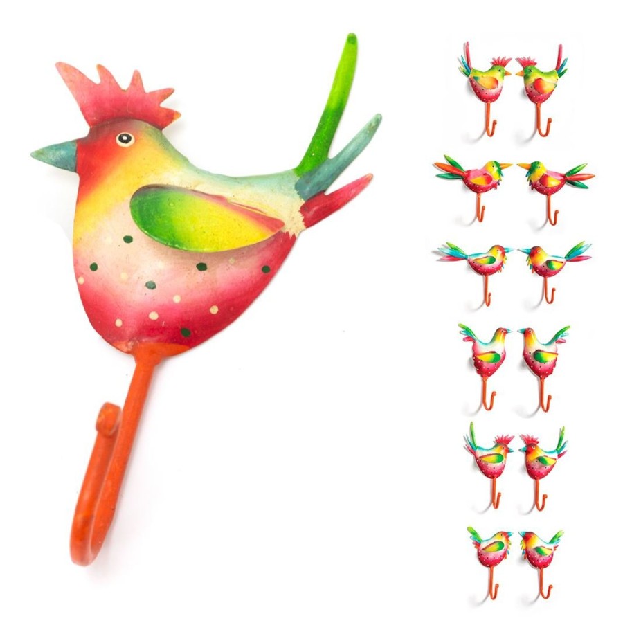 Home Accessories Carousel Shop Shelving & Hooks | Dotty Painted Bird Wall Hook Key Hook | Metal Bird Wall Mounted Coat Hanger Peg | Decorative Multi Coloured Metal Wall Door Hook - Design Varies One Supplied