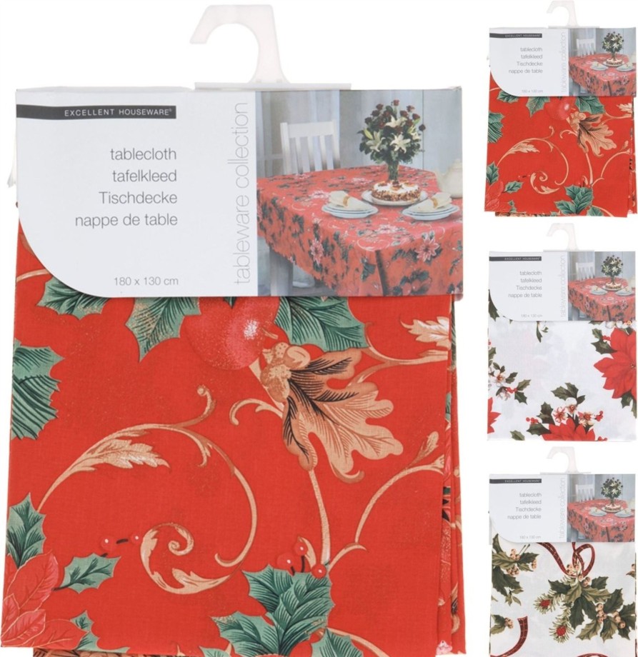 Celebrations Carousel Shop | Traditional Fabric Christmas Tablecloth | Rectangular Table Cloth | Xmas Table Cover Christmas Decorations 180Cm X 130Cm