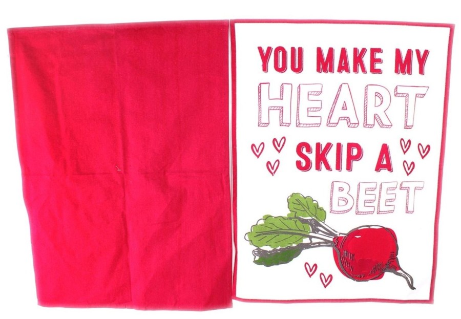 Kitchen & Dining Carousel Shop | Heart Of The Home Set Of 2 Kitchen Tea Towels 100% Cotton ~ You Make My Heart Skip A Beet