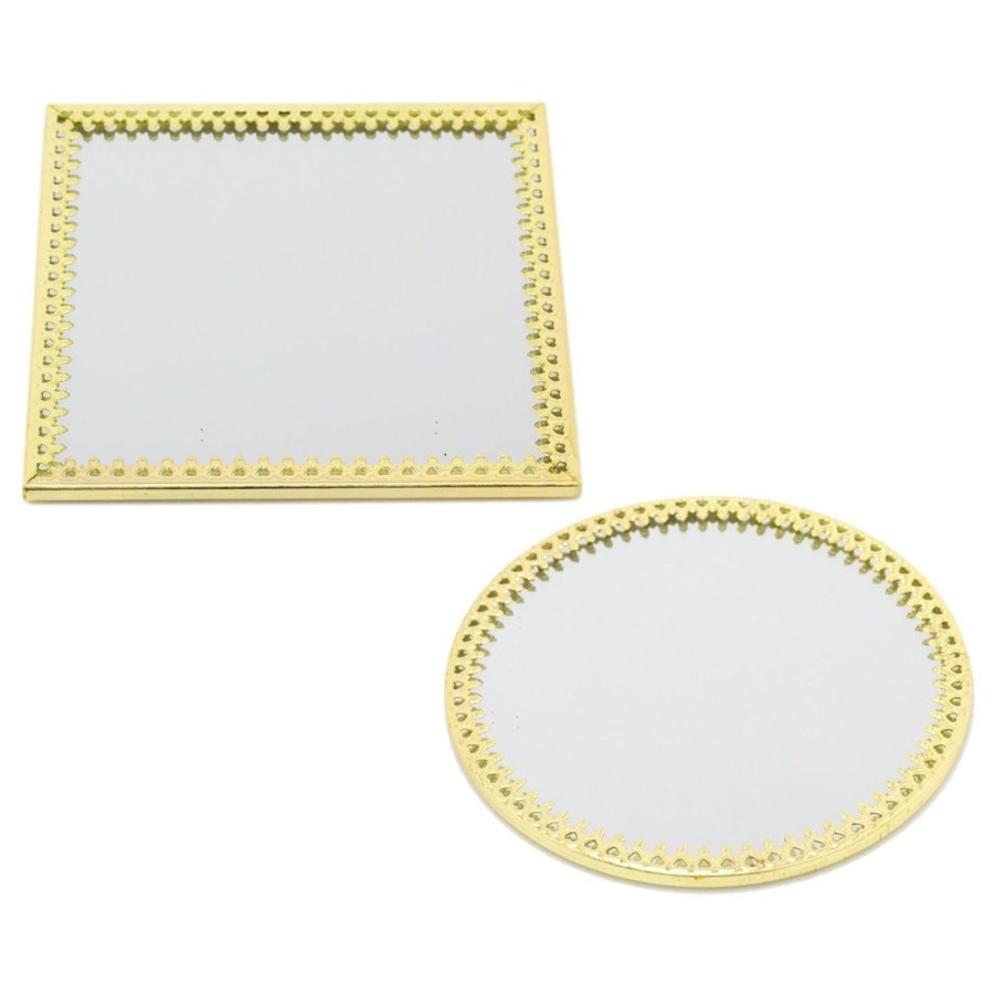 Home Accessories Carousel Shop Candle Plates | 10Cm Decorative Mirror Glass Display Plate | Mirrored Candle Tray | Gold Glass Coaster