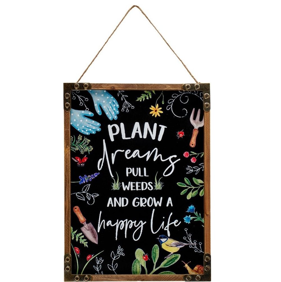 Home Accessories Carousel Shop Signs & Plaques | Plant Dreams Wooden Framed Hanging Plaque - Decorative Wall Art Sign