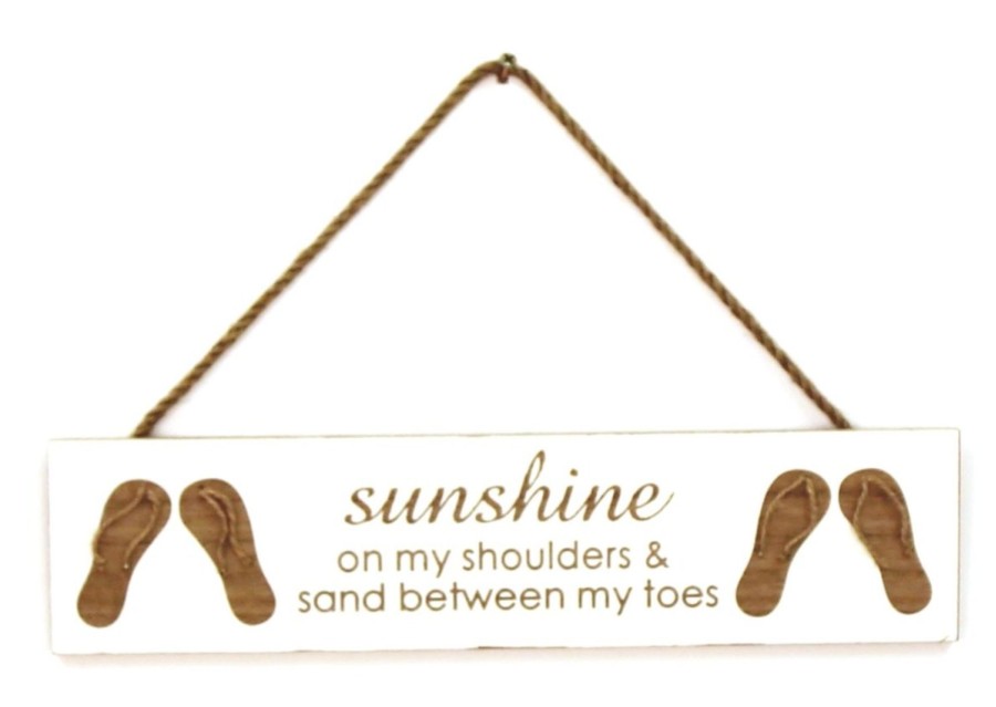 Home Accessories Carousel Shop Signs & Plaques | By The Sea Handcrafted Wooden Hanging Plaque Flip Flops ~ Sunshine On My Shoulders