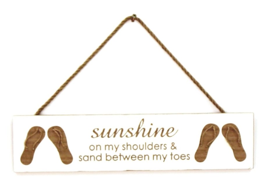 Home Accessories Carousel Shop Wall Decor & Mirrors | By The Sea Handcrafted Wooden Hanging Plaque Flip Flops ~ Sunshine On My Shoulders